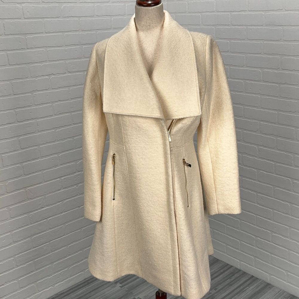 Preston & York Cream Wool-Blend Flared Coat with Wide Collar